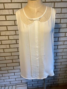 LC Lauren Conrad White Sleeveless Pintuck Bow Blouse